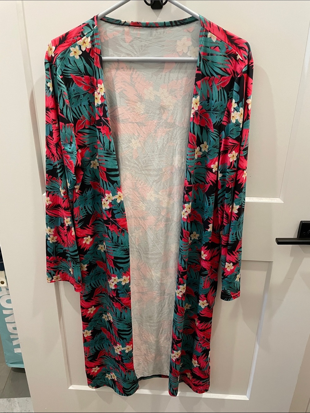 Women's Floral Open Front Kimono robe - Teal & Pink